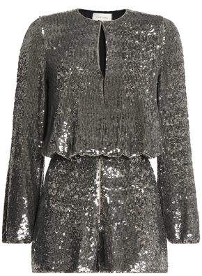 Alexis Gathered Sequined Silk Playsuit
