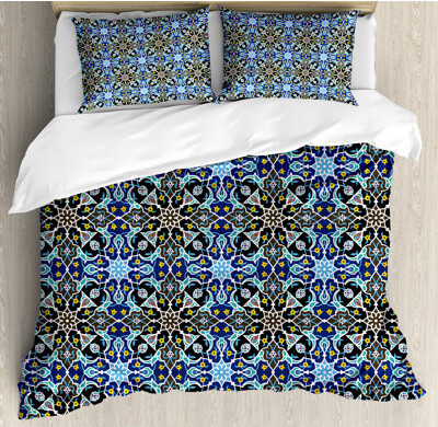 Ambesonne Moroccan Bohemian Eastern Arabic Pattern Duvet Cover Set