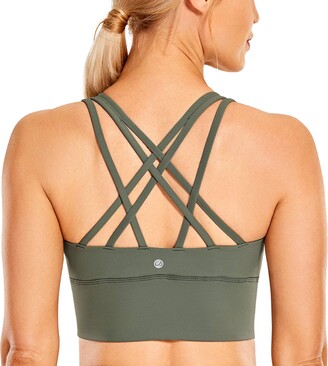 CRZ YOGA Women's Medium Support Sports Bra Strappy Back Wirefree Removable  Cups Longline Yoga Crop Top Bra Black S - ShopStyle