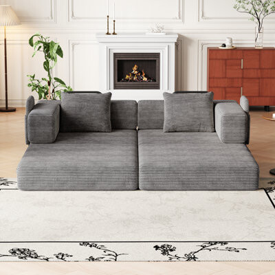 Latitude Run 72.4 Inch Convertible Sofa Bed Corduroy Fabric Sofa With Two Side Storage Pockets And Two Cushions Comfortable Folding Sofa Bed For Living Room Bed