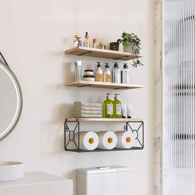 17 Stories Nio Paulownia Wall Mounted Required Bathroom Shelves