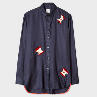 Paul Smith Women's Navy Silk-Twill Shirt With Embellished 'Apples'