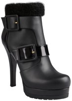 Thumbnail for your product : Fendi black leather and shearling trim dual buckle platform ankle boots
