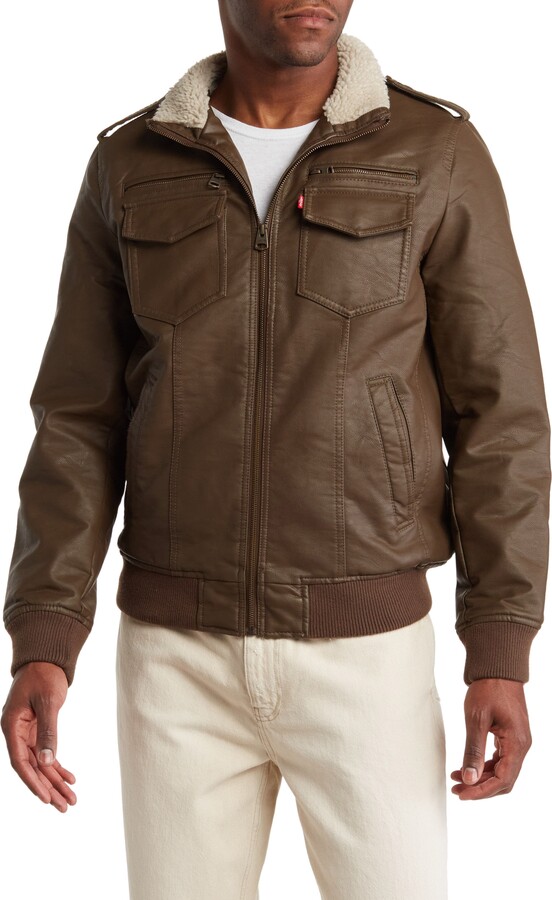 Levi's Faux Leather Faux Shearling Lined Aviator Bomber Jacket - ShopStyle