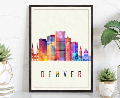 Denver Modern Illustration US Cities Poster, Unframed Print, Colorado Wall Art Poster