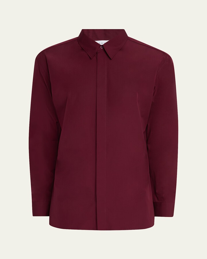 Gabriela Hearst Men's Nicolas Cotton Concealed-Placket Sport Shirt