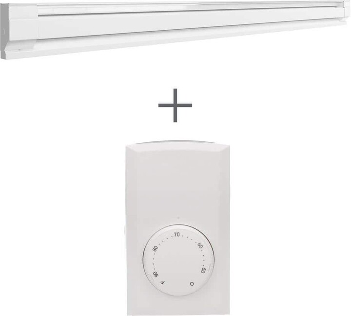 Cadet 96 in. 240/208-volt 2,000/1,500-watt Electric Baseboard Heater in White with Wall Thermostat