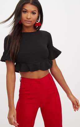 PrettyLittleThing Red Frill Shortsleeve Crop Top