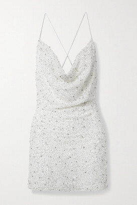 retrofete Mich Draped Embellished Tulle Mini Dress - White - large