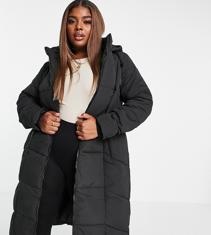 Yours longline maxi puffer coat in black - ShopStyle