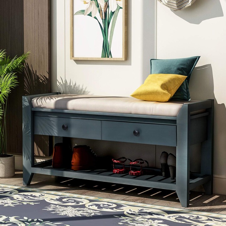 Acosure 39″ Storage Bench with Cushioned Seat and Drawers