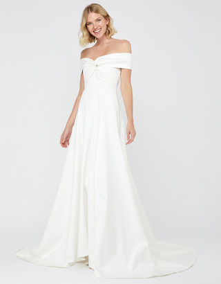 Monsoon Hannah Bardot Satin Bridal Dress Ivory
