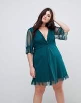 Thumbnail for your product : ASOS Curve Dobby Knot Front Lace Trim Mini Skater Dress