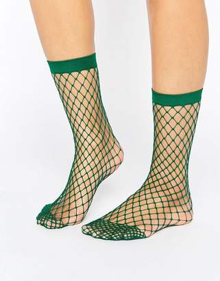 ASOS DESIGN Oversized Fishnet Ankle Socks In Green