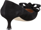 Thumbnail for your product : Manolo Blahnik Lisanewbo Suede Low-Heel Bow Pump, Black