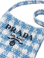 Thumbnail for your product : Prada Houndstooth-Pattern Raffia Shoulder Bag