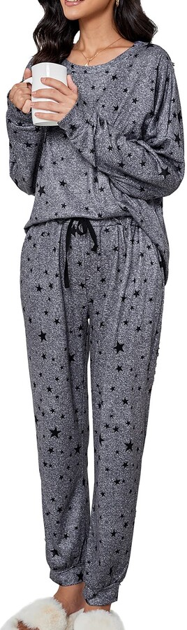 Ekouaer Womens Pajama Set Long Sleeve Sleepwear Star Print Nightwear Soft Pjs Lounge Sets with Pockets 