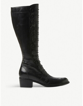 Dune Womens Black-Leather Pixie d Leather Knee-high Boots