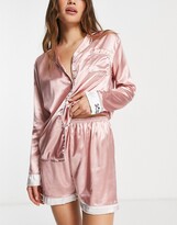 Thumbnail for your product : NIGHT bridesmaid satin pyjamas with contrast cuff in pink and ivory