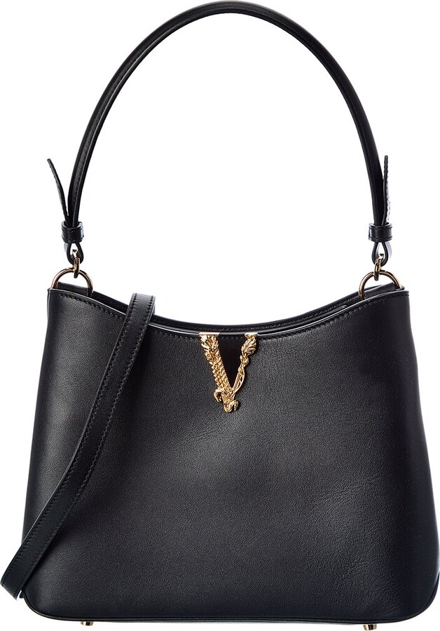Versace Virtus Leather Chain Shoulder Bag Black