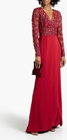 Thumbnail for your product : ZUHAIR MURAD Embellished tulle-paneled silk-blend crepe gown