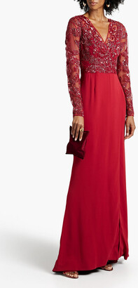 ZUHAIR MURAD Embellished tulle-paneled silk-blend crepe gown