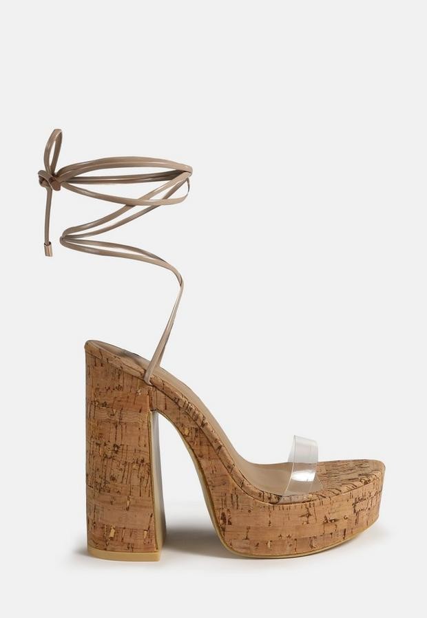 Missguided Nude Cork Heel Chunky Sandals ShopStyle