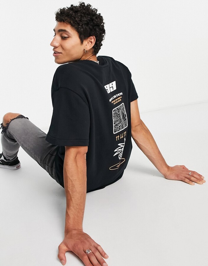 Hollister outdoors logo short sleeve oversized sweat t-shirt in black -  ShopStyle