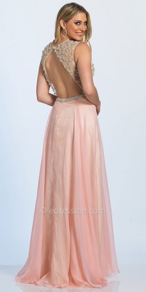Dave and Johnny Colored Stone Open Back A-line Prom Dress