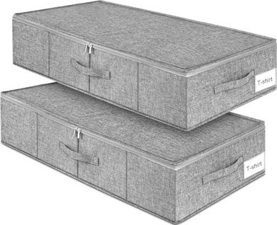 Under Bed Storage, 2 Pack Underbed Storage Container Bags With Lid, Foldable Sturdy Clothes Storage Drawer Organizer W/ 3 Handles, Ultra Thick Fabric