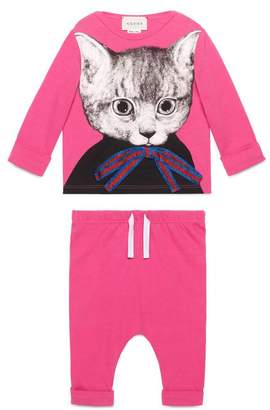 Gucci Baby jersey gift set with cat print