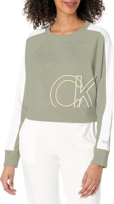 Calvin Klein Performance Women's CK Logo Long Sleeve Neck Crop Fleece Pullover - ShopStyle Sweatshirts &