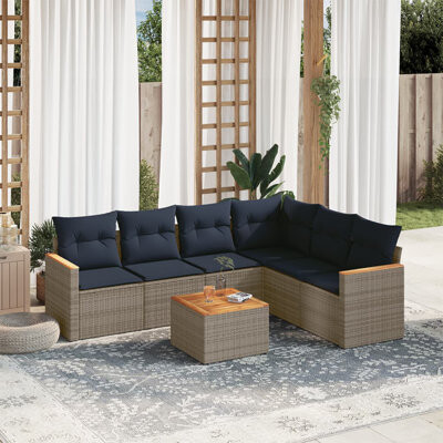 Latitude Run 7 Piece Patio Sofa Set With Cushions Poly Rattan