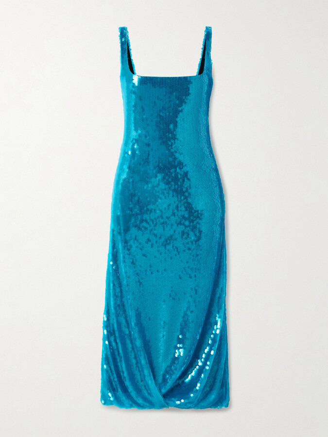 16Arlington Sidd Gathered Sequined Mesh Midi Dress - Blue