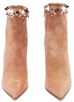 Thumbnail for your product : Christian Louboutin Firmamma 100 Studded-cuff Suede Boots - Nude