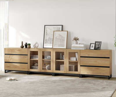 17 Stories 4 In 1 Modern Dresser With Glass Doors And 6 Drawers,Storage Cabinet With Adjustable Shelves, Chest Of Drawers For Bedroom