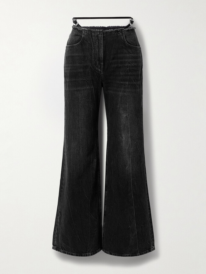 Givenchy - Distressed Low-rise Wide-leg Jeans - Black