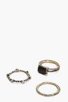 Thumbnail for your product : boohoo Iris Black Stone Mixed 3 Ring Pack