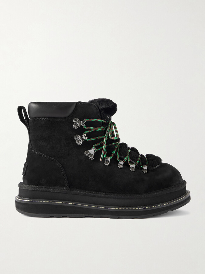 UGG + Sacai Leather-trimmed Shearling Ankle Boots - Black