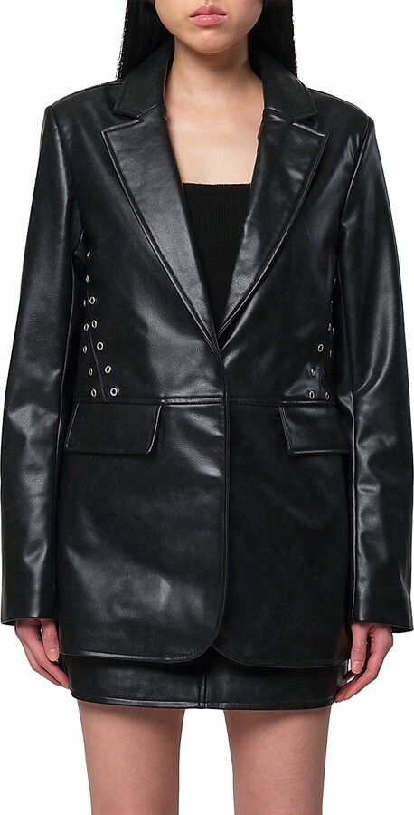 Women's Kelan Faux Leather Blazer - Noir - Size XS