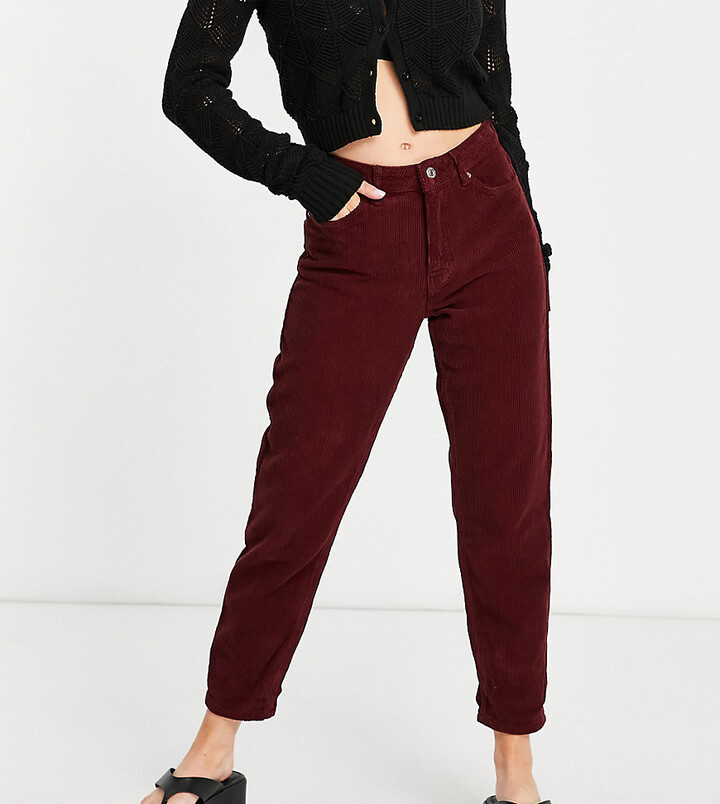 Topshop Petite burgundy corduroy Mom jeans - ShopStyle