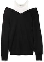 T by Alexander Wang - Off-the-shoulder Layered Ribbed Merino Wool-blend And Cotton Sweater - Black