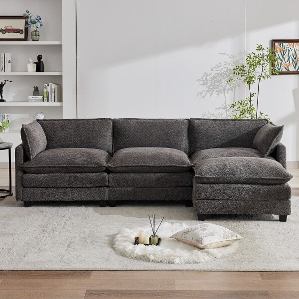 HyleoryCircleVelvetSectionalsofaswithOttomanforlivingroomclubDarkGray