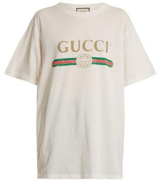Gucci Logo Print Cotton T Shirt - Womens - White Print