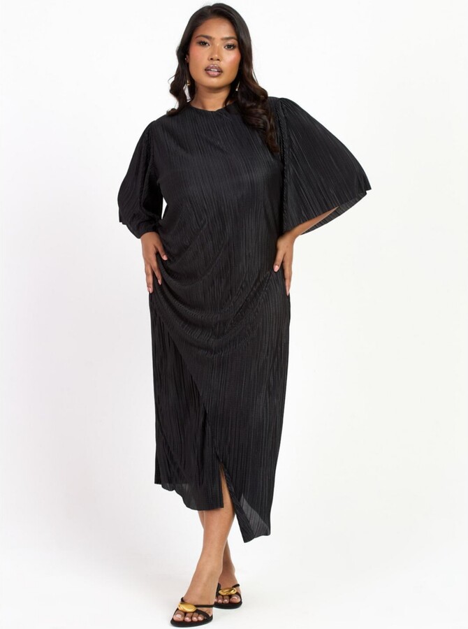 Fashion-szn Curve Women's Ruched Side Flutter Sleeve Midi Dress