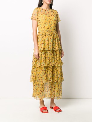 HVN Fruit-Print Tiered Dress