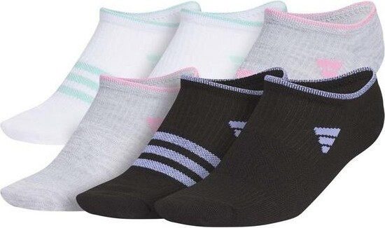 adidas Girls' Superlite 3.0 No Show Socks Large White/Aqua 6 Pack