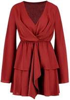 Thumbnail for your product : boohoo Wide Sleeve Knot Front Hanky Hem Skater Dress