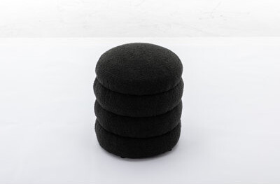 Latitude Run Round Footstool With Storage And Black Linen Blend Cover For Mobile Phones Laptops 23.91\