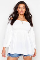 Thumbnail for your product : boohoo Plus Shirred Off Shoulder Smock Top